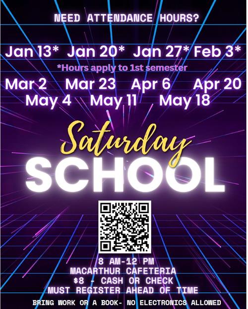  If you need hours for attendance, you may use the first four saturday schools of 2024 for S1 