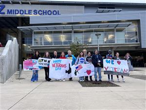 students with banners