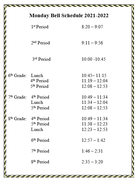 Monday Bell Schedule 