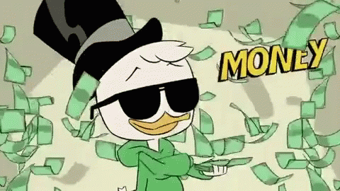 a duck throwing money around