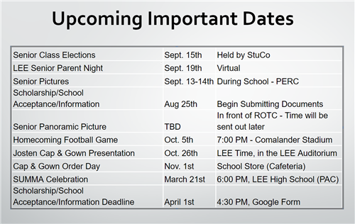 Senior Upcoming Important Dates